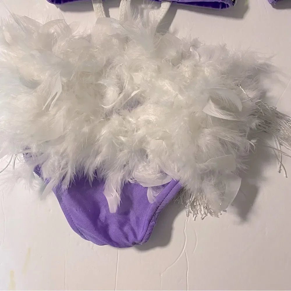 Glamour competition, solo dance costume custom lavender sassy jazz feather SC